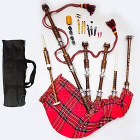 Ag-59b Agile Dragon Highland Scottish Bagpipes -natural Finish - Silver Mounts With Bag