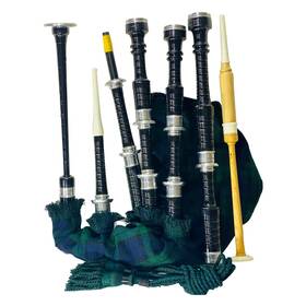 Black-watch-bagpipe-99h Agile Dragon Full Size Scottish Highland Bagpipe Black Finish Silver Mounts Black-watch Cover