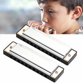 Atb 795735255339 2 Pc Blues Harmonica Set 10 Holes Key Of C Harp Metal Stainless Steel Silver Pro