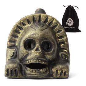 Awef Gs-a103 Authentic Aztec Death Whistle - Handcrafted Clay Skull With Sunburst Gold