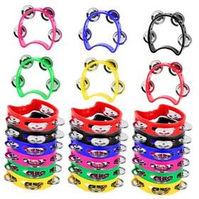 Axbmm Ss-106 24 Pcs Multicolored Tambourines For Kids - 4 Bells Handheld Musical