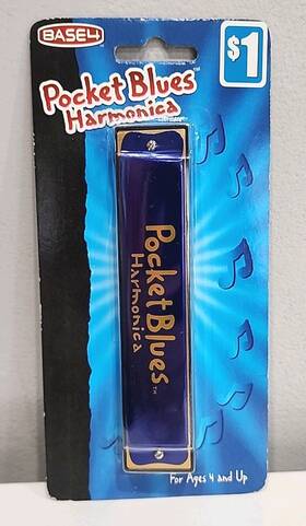Base4 872368001803 Vintage Pocket Blues Harmonica Blue Brand New