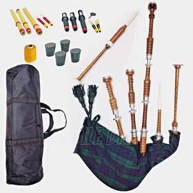Natural-78970 Dragon Athletic Natural Scottish Highland Bagpipe Silver Mount Black Watch Tartan With Tutorbook