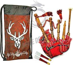 Da-665g Dragon Athletics Kids Natural Mini Bagpipes Rosewood Royal Stewart Cover With Backpack And 2 Reeds