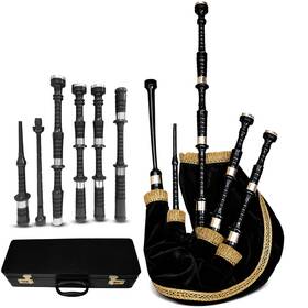 Dragon Athletics Poly 77hh Uk Highland Bagpipes Synthetic Poly Ivory Mounts Alloy Ferrules Velvet Cover And Bag