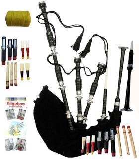 Dg-220 Dragon Great Highland Bagpipes Black Velvet Cover Silver Mounts With Bag And Tutor Book