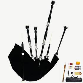 Bb-v7779 Dragon Wear Black Velvet Great Highland Scottish Bagpipes Silver Mounts With Bag Tutorbook