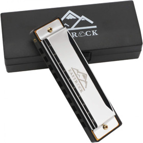East Rock Blues Harmonica Mouth Organ Harp 10 Hole C Key With Case Silver