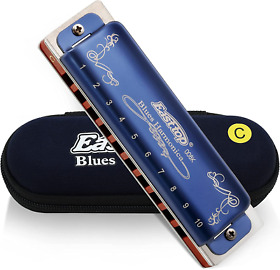East Top 10 Holes 20 Tones 008k Diatonic Harmonica Key Of C With Blue Case