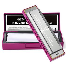 Eb060 Eastar Major Blues Diatonic Harmonica 10 Hole C Key Pink With Hard Case Gift