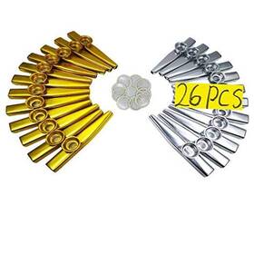 Fartime-26pcs Metal Gold And Silver Kazoos-17 700713270072 With 20pcs Kazoo Flute Diaphragms Musical