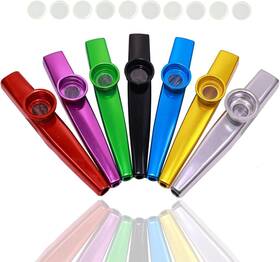 Xc046 Fartime 7 Pcs Metal Kazoos With 20pcs Kazoo Flute Diaphragms Musical Black