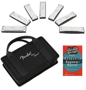Fender 840262232890 Blues Deluxe Harmonica Set Of 7 - Keys A Bb C D E F And G With Carryi