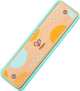 E8916 Hape Blues Harmonica 10 Hole Wooden Musical Instrument Toy For Kids Blue-gree