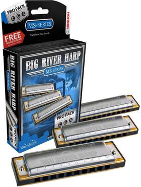 Hohner 400912665753 590 Big River Harp Pack Harmonica Set Keys Of G A And C Stainless Steel 3p