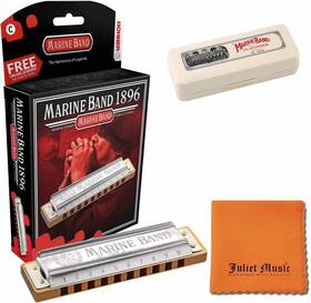 Hohner 741935635829 Marine Band Harmonica Key Of C With Hard Case And Juliet Music Polishing Clo