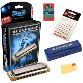 Hohner 840262207508 Harmonica 532 Blues Harp Ms - Key Of C Bundle With Stickers Harmo