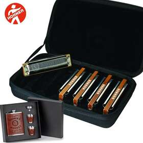 Hnas3 Hohner Mbc Marine Band 5-pack Harmonica Set With Case And Whiskey Flask