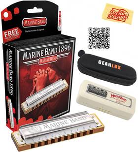 Hoh-1896bx-c Hohner Marine Band 1896 Harmonica - Key Of C Bundle With Case Pouch Austin Bazaar