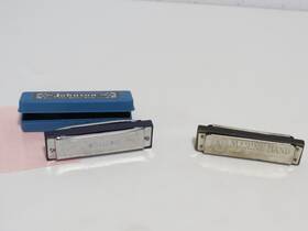 Johnson And Hohner Bk-520-b Lot Of 2 Harmonicas The Blues King Flat Honer Marine A440