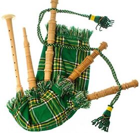 Kids Bagpipe Miniature Playable With Reed In Heritage Of Ireland Tartan