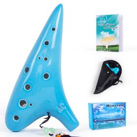 Kmise 941478397619 Beginner Ocarina 12 Holes Alto C Ceramic With Carry Bag Music Book Strap Blue