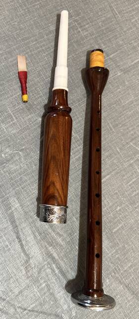 W035 Lion Star Bagpipe Practice Chanters Rosewood With Silver Ornate Feather Decorations