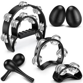 Fee-lukmaa-183 Lukmaa 7 Pcs Tambourines For Adults Metal Jingles Hand Held Percussion Half Moon Ta