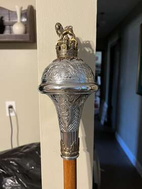 Mdrg100 Mdr Drum Major Mace Trumpet Shape Lion Crown Gold Embossed Plated Head 60 Inch