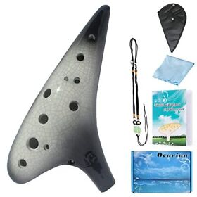 Ocarina 12 Hole Instrument Ice-crack Alto C Ceramic With Song Bo
