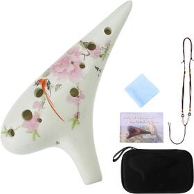 Wy12001 Ocarinawind 12 Hole Ceramic Ocarina With Inch Bird Loves Flower Design Tenor C White