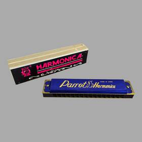 M-012 Parrot M-012/047 Vintage Harmonica 16 Holes-c In Original Box Blue And Gold #m-012/047
