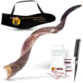 Proshofar 793945811762 Half Polished Kosher Kudu Shofar Set From Israel 20-24 Inches Brown Black