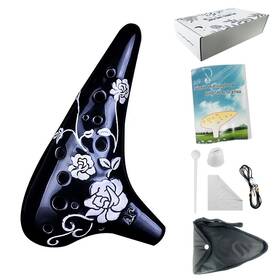 Ocro001 Pures Rose Flower Ocarina 12 Hole Alto C Pattern Ac Tone Ceramic Instrument Black