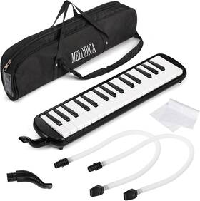 T-melodicawithbag-32key Tosnail 744759743411 32 Key Melodica With Carrying Bag Double Tubes Mouthpieces Wipe Cloth