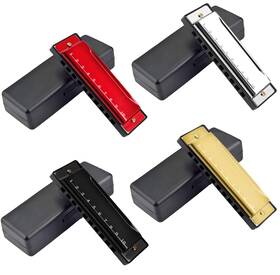 Upins 065181681011 4pcs Key Of C 10 Hole Tones Titanium Color Harmonica With Case For Beginne