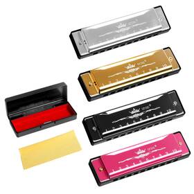 Upins 065181693342 4pcs Key Of C Blues 10 Hole 20 Tones Titanium Color Harmonica With Case Clean