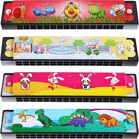 235-2907 Upins Kids Harmonica Party Favors 4pcs Cartoon Key Of C 16 Hole Harmon