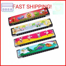 Upins 711181262384 Kids Toy Harmonica Set 4 Pack Colorful 16 Hole Party Instruments For Goodie Ba