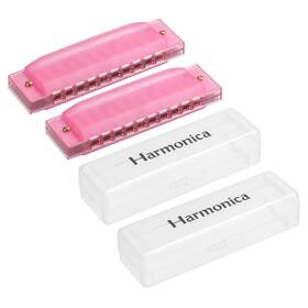 Uxcell 723115547559 Clearly Colorful Translucent Harmonica 10 Holes Pink Abs With Pvc Box 2pcs