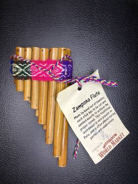 321846 World Market Handmade Bamboo Zampona Pan Flute Brown Medium Bore Colorful Band