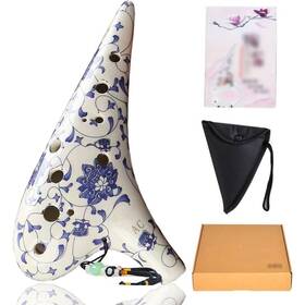 Zragek 598596183273 12 Hole Alto C Ocarina With Protective Bag Hand Painted Blue And White Porce