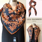Lulu Guinness Nwt &box Silk Twill Lip Leaves Navy,orange Scarf 90X90CM Handroll. Fixed Price $64.35.