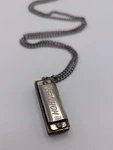 Hohner Mini Harmonica Charm Pendant Necklace Silver Tone Brass Curb Chain. Fixed Price $30.00.