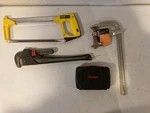 Lot Of 3 Hole Kit Blu-mol Case, Stanley Hacksaw Keen 14" Pipe Wrench. Fixed Price $49.99.