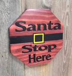Primitive Christmas Santa Stop Here Hand Carved Wooden Sign Front Door Decor. Fixed Price $69.99.