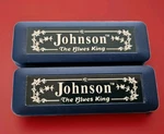 Of 2 New Johnson The Blues King Harmonica 10 Hole F# & Case Cloth. Fixed Price $27.50.