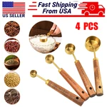 4 Pcs Golden Stainless Steel Measuring Spoons Non Slip Wooden Handle Baking Set. Fixed Price $11.99.