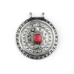 Coral-inlaid Tribal Pendant 42X46MM Afghanistan Silver White Metal. Fixed Price $12.00.