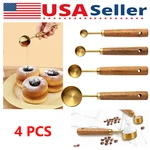 4 Pcs Golden Stainless Steel Measuring Spoons Wooden Handle Non Slip Baking Tool. Fixed Price $11.79.